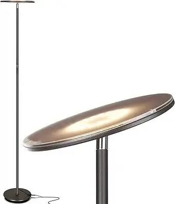 Brightech Sky LED Floor lamp, Torchiere Super Bright Floor Lamp for Living Rooms & Offices - Dimmable, Tall Standing Lamp for Bedroom Reading - Bronze