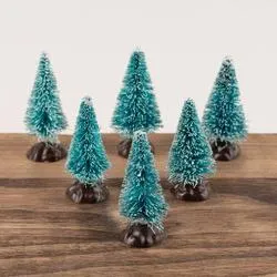 Green Frosted Bottle Brush Trees (Pack of 6 pieces)