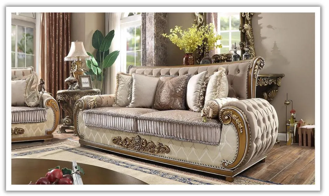 Homey Design Tottenville Brown and Beige Tufted Fabric Sofa