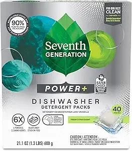 Seventh Generation Power Plus Dishwasher Detergent Packs Fresh Citrus scent for sparkling dishes Dishwasher tabs 40 count