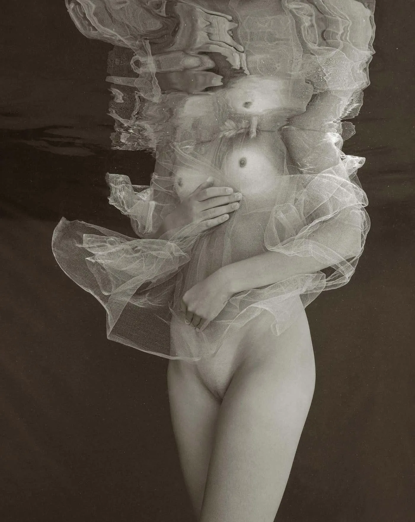 Alex Sher Bride - underwater black & white nude photograph - archival pigment print 54x43" 2023