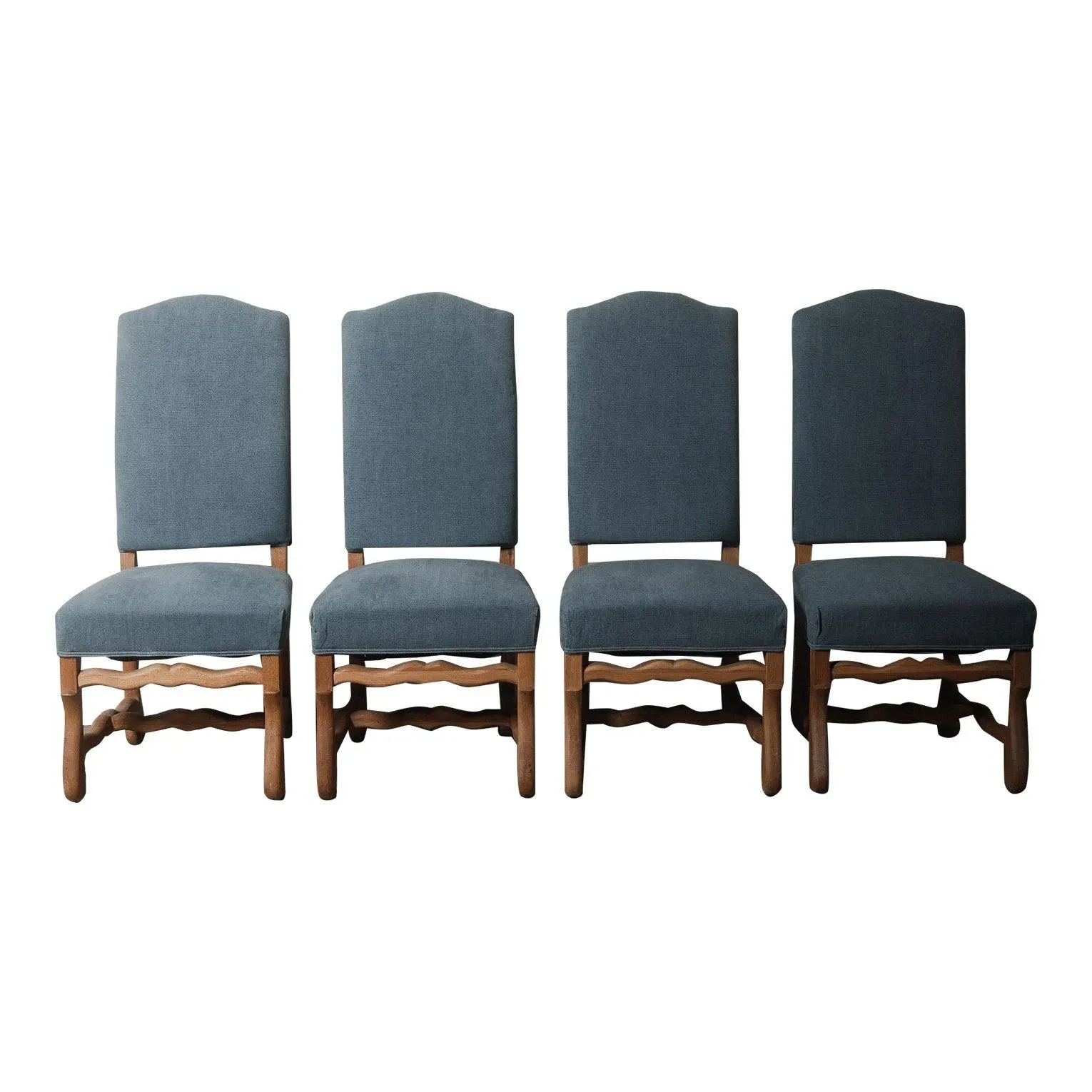 Late 20th Century Vintage Upholstery Blue Oak French Provincial Dining Chairs- Set of 4