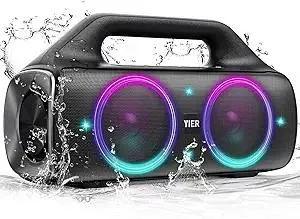 Speakers, YIER 80w (Peak) Portable Wireless Speaker with Lights, Stereo Loud Sound, IP67 Waterproof, Deep Bass Outdoor Speakers Bluetooth 5.0 Dual Pairing for Home Party Beach Camping, Gifts