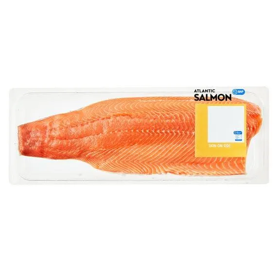 Fresh Atlantic Salmon Fillets, 2.00 - 3.00 lb. Whole Salmon Side. 240 Calories per 3 oz Serving. Certifications - BAP Certified.