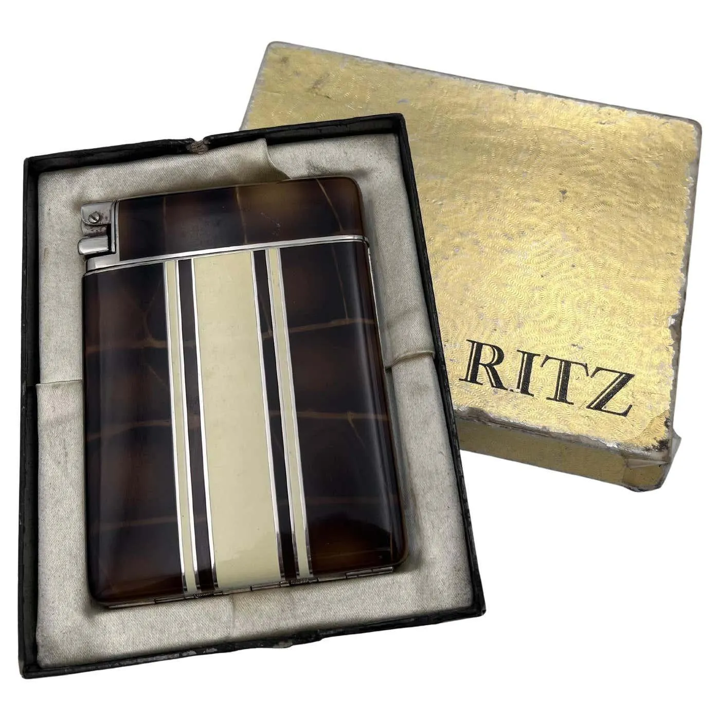 1920's Art Deco Austria Cigarette Case & Lighter Crocodile Design & Original Box