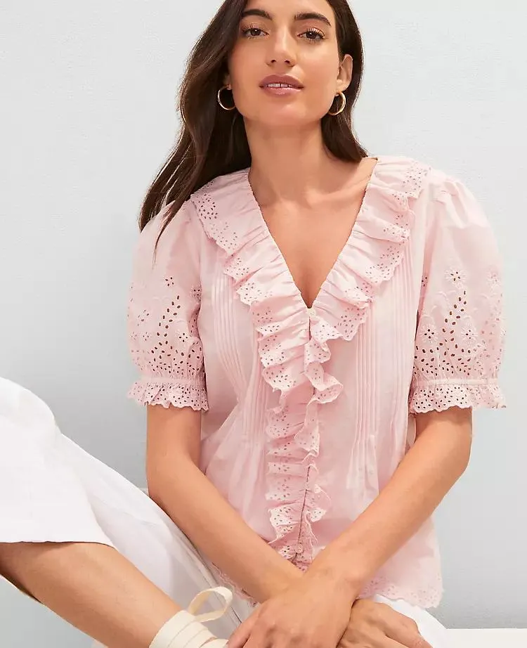 Weekend Collection Embroidered Ruffle Top