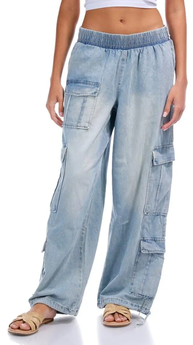 Indigo Rein Juniors Wide Leg Denim Cargo Jeans