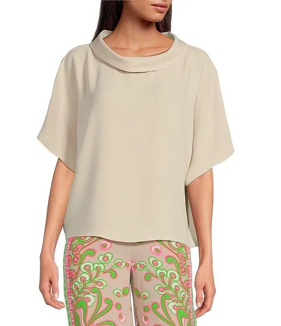 Honeysuckle Folded Boat Neck Short Dolman Sleeve Top