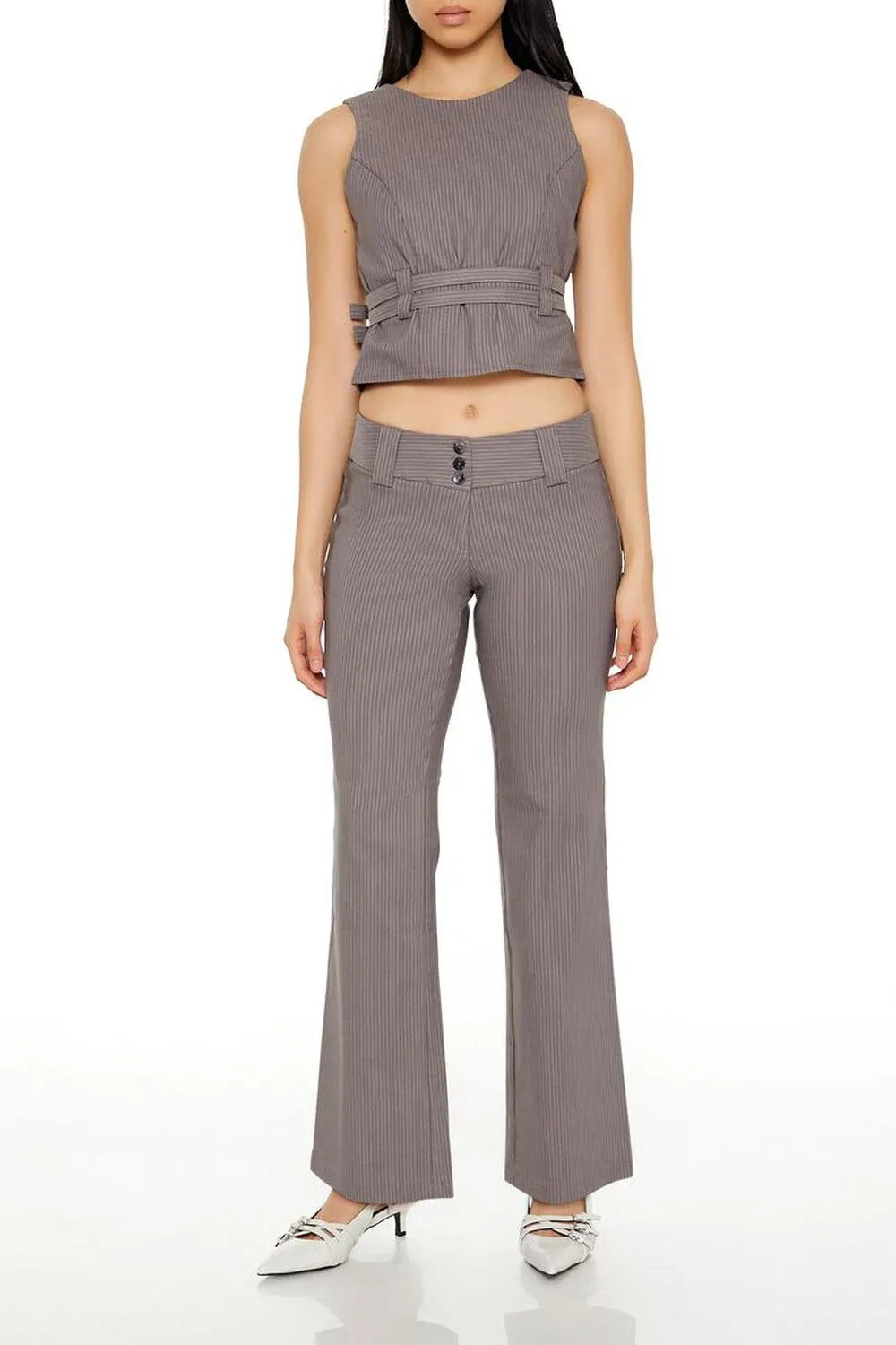 Pinstriped Low-Rise Trouser Pants