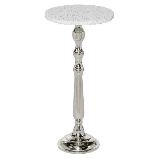 Traditional 25" Round Terrazzo Accent Table with Marble Top by Marisol + Daisy - Silver