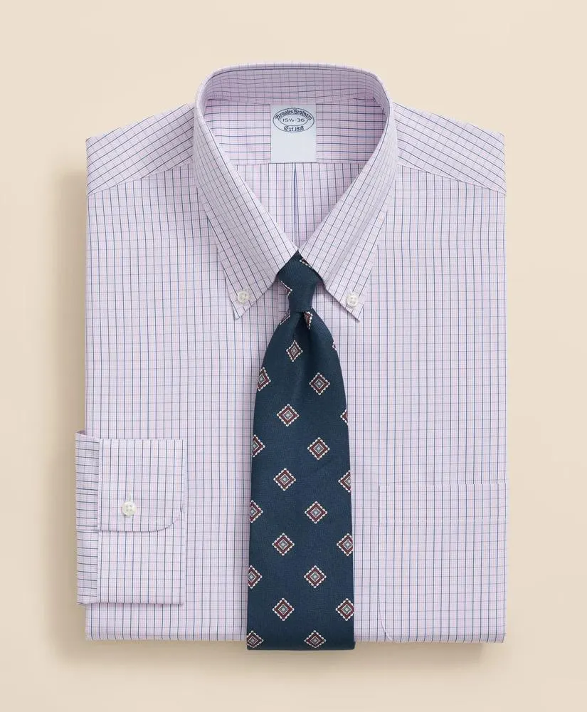 Pure Supima® Cotton Regular-Finish, Polo Button-Down Collar Grid Check Dress Shirt