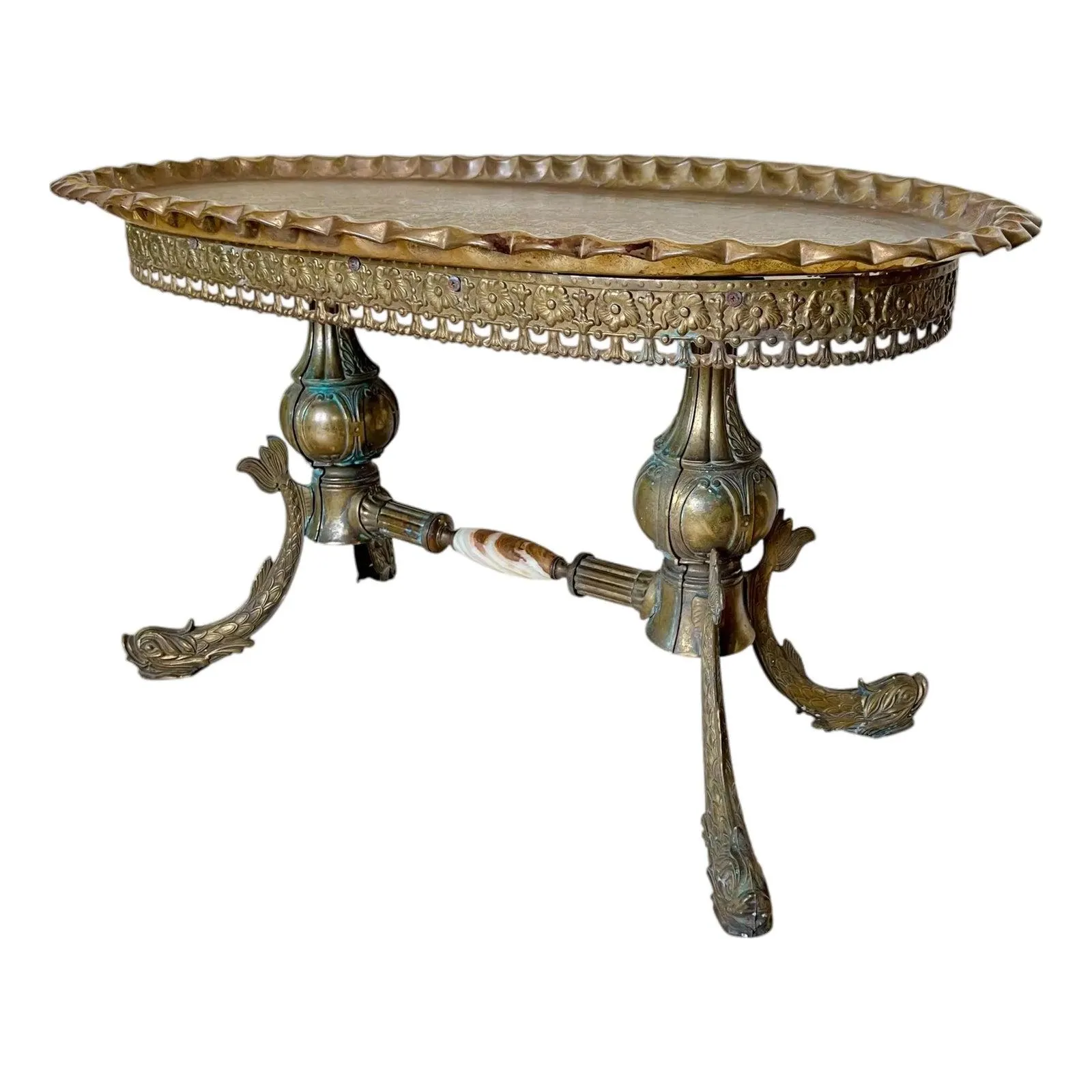 Italian Rococo Revival Brass Table Base With Tray Top, 1940s