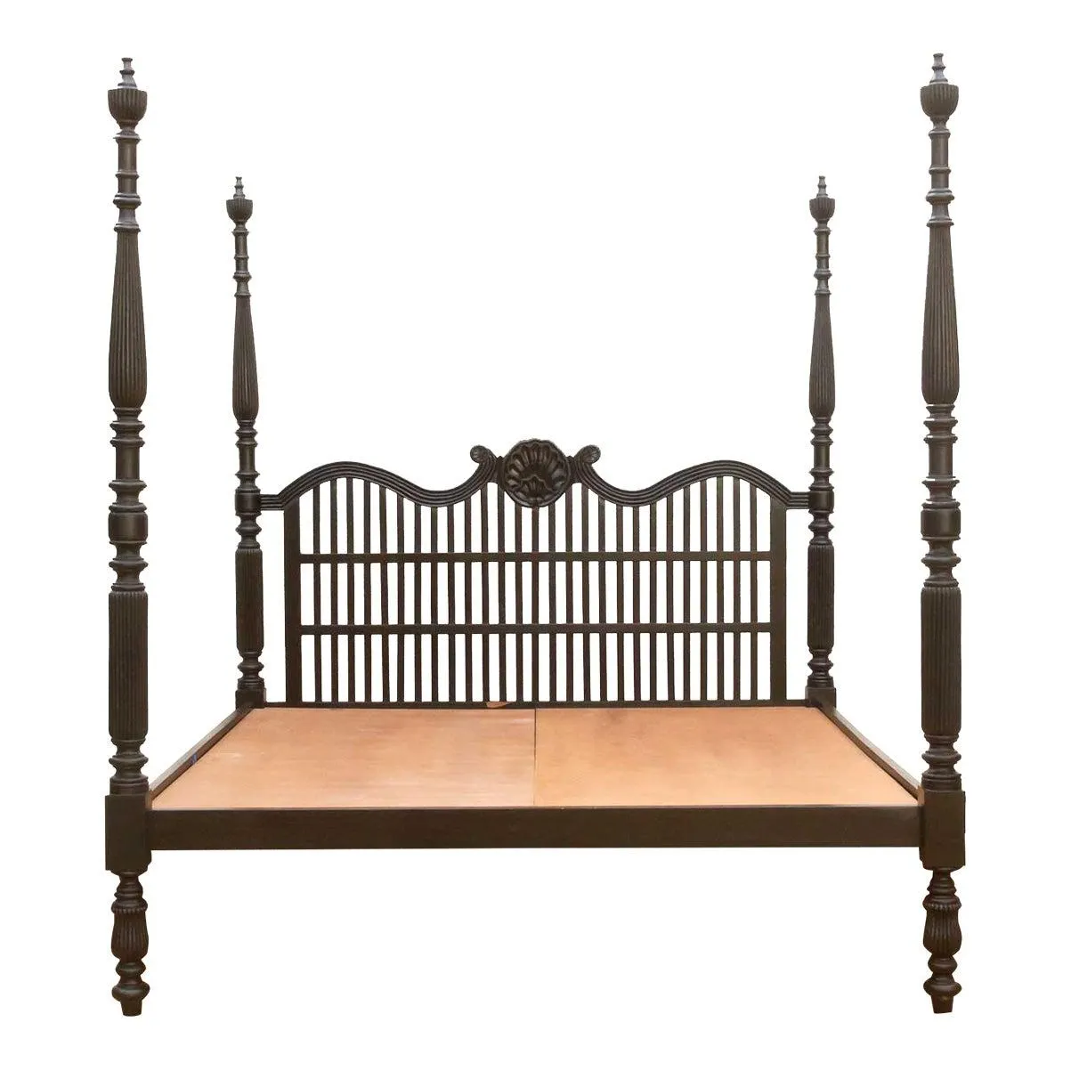 Finely Carved British Colonial Ebonized King Bed