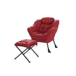 Padded Outdoor Chair with Footrest - Red
