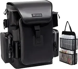 X Strike Fishing Tackle Backpack Dry Bag with rod holder 4 tackle boxes and Organizer, Waterproof 600D TPU Fabric with Heat Pressed Seams for Freshwater, Saltwater, Fly Fishing, Camping, and Hiking