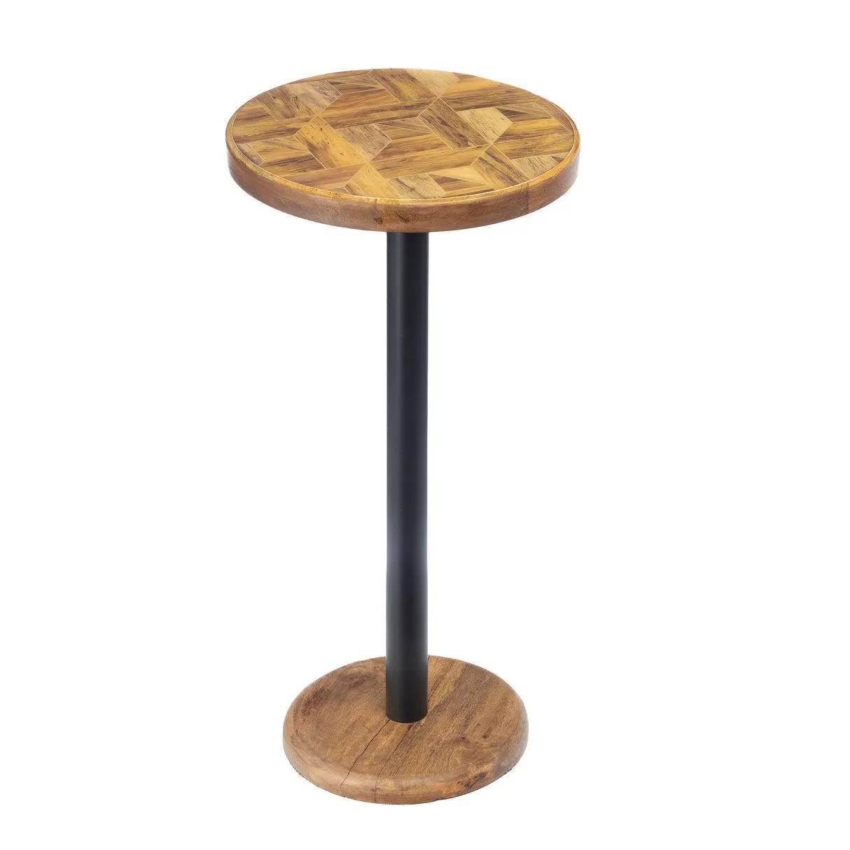 24" H x 12" D Mango Wood with Round Mosaic Wood Finish Top Drink Table