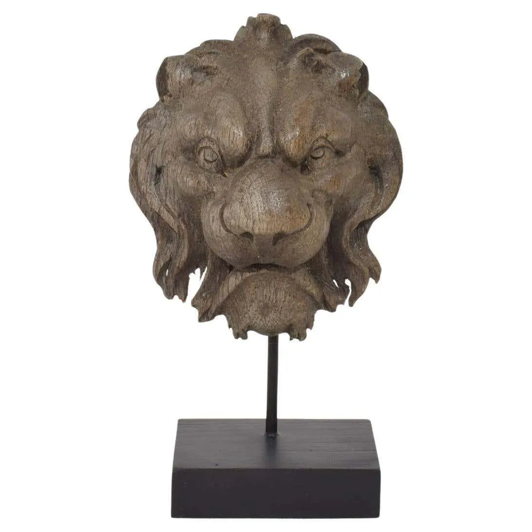 Small 19th Century French Carved Oak Lion Head