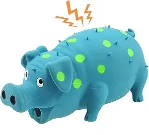 Andiker Dog Squeaky Toy, Dots Latex Dog Chew Toys with a Oinks Sound Squeaker Grunting Pig Dog Toy Durable Self Play 8" Dogs Squeeze Toy for Dental Biting Chasing to Kill Boring Time (Blue)
