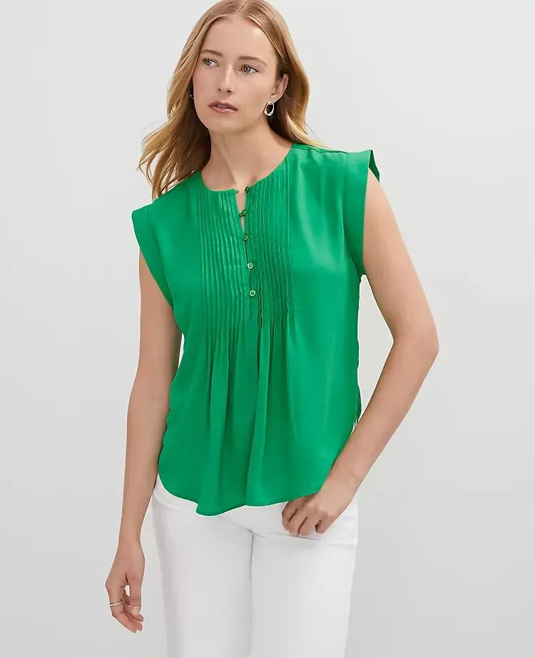 Pintucked Cap Sleeve Top