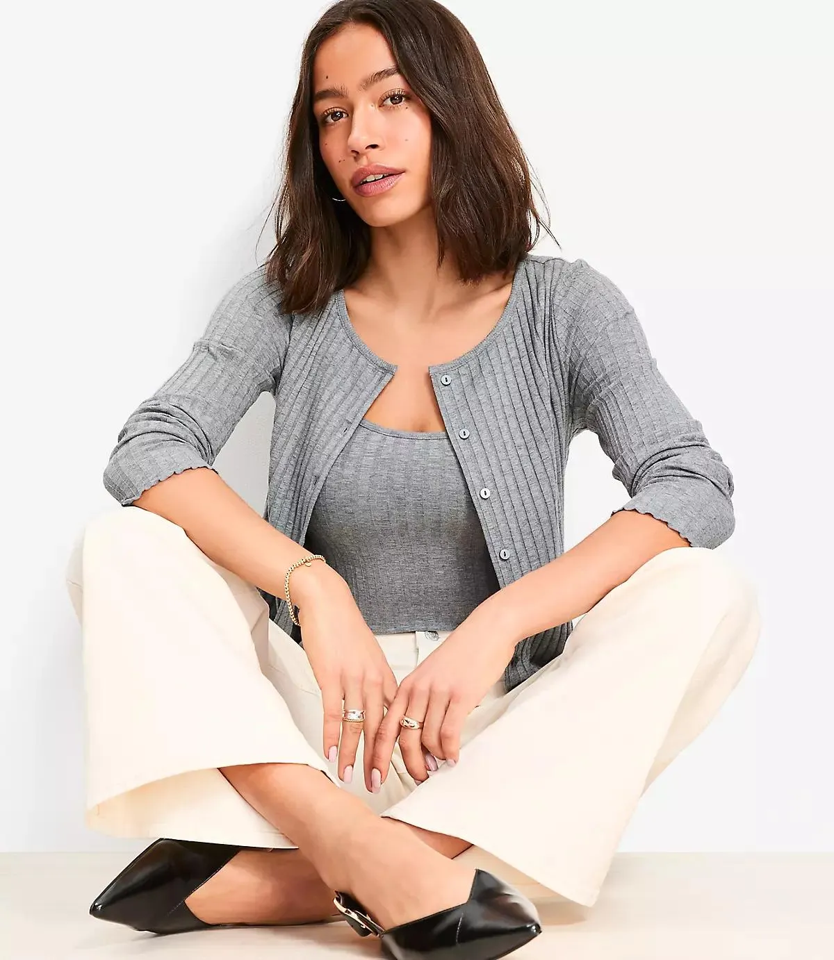 Heathered Ruffle Ribbed Cardigan