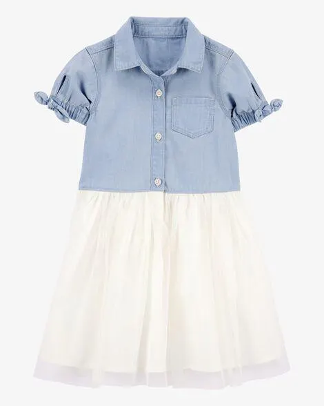 Baby Two-Toned Short-Sleeve Denim Dress