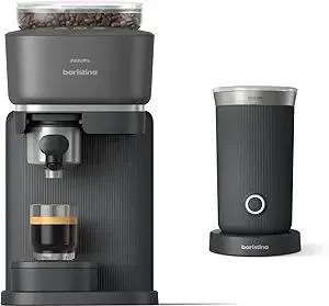 Philips Baristina Espresso Machine+Milk Frother Bundle. Real espresso. Compact coffee machine, portafilter, grinder, Cafe Crema. Dairy & Non-Dairy Milk foam. Hot & Cold. Easy Clean. Black (BAR303/60)