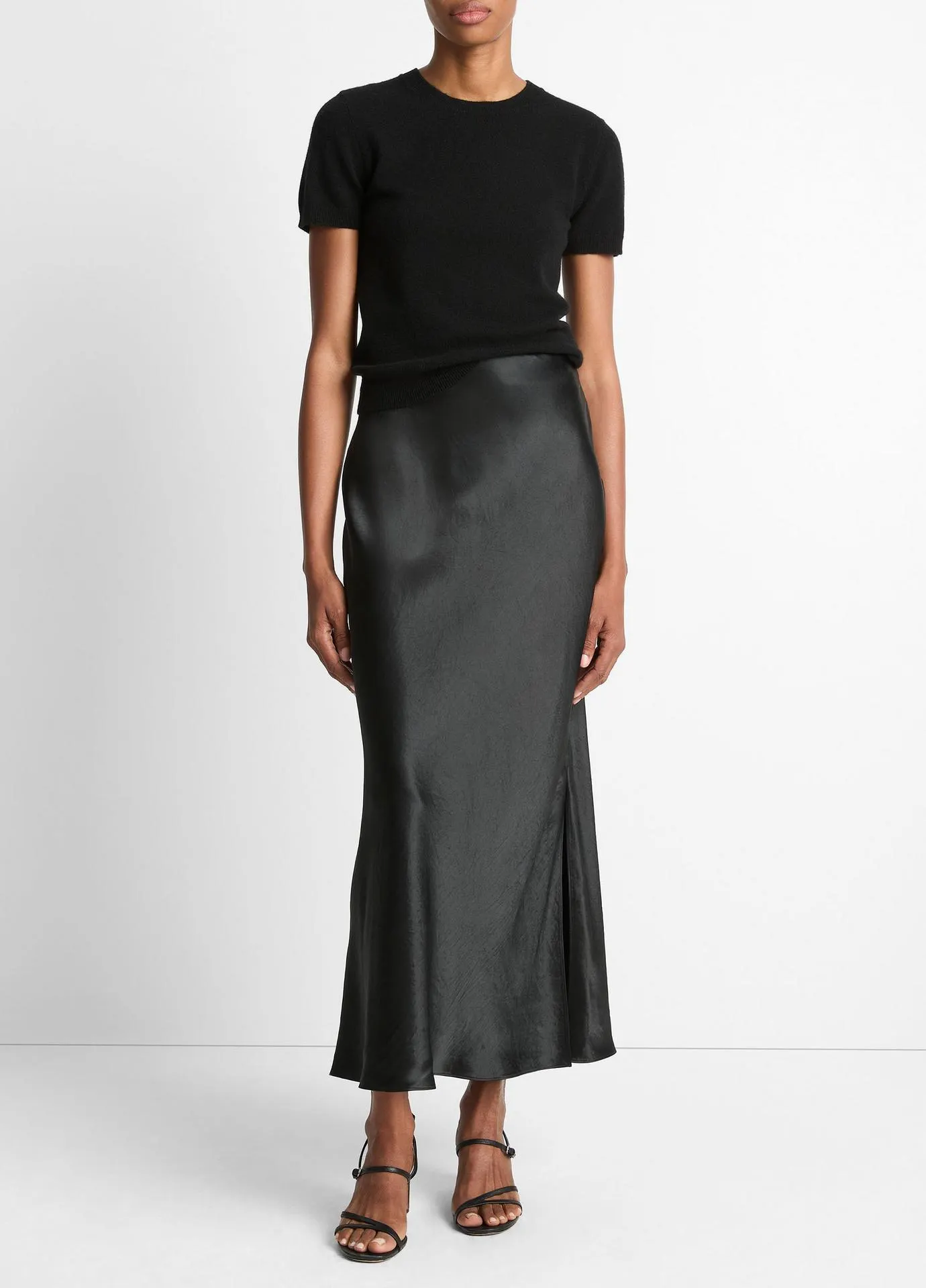 Satin Side-Slit Slip Skirt
