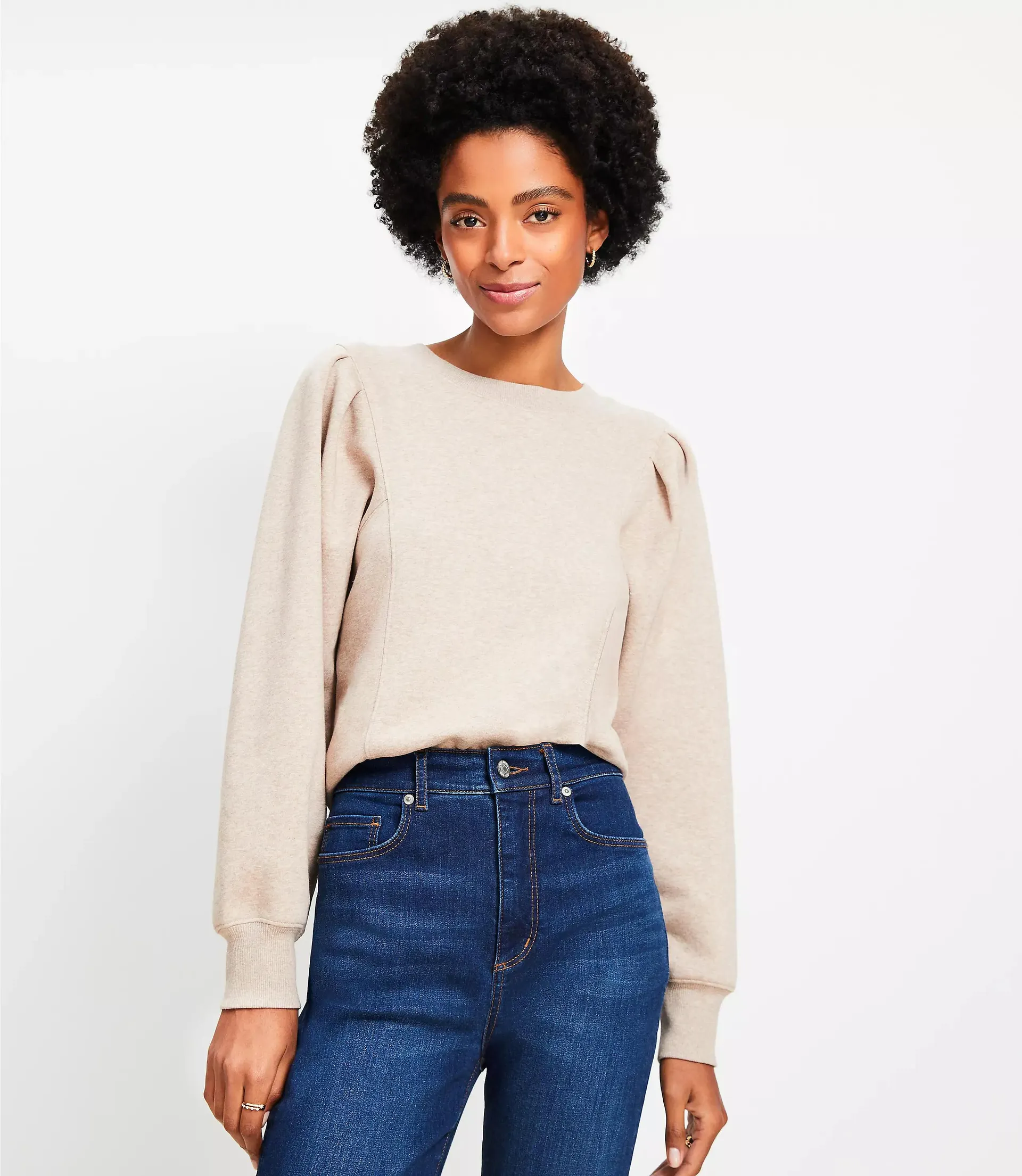 Heathered Pleated Sleeve Sweatshirt