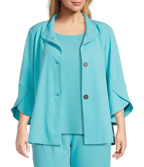 Plus Size Deco Crepe Winged Collar Bracelet Tulip Sleeve Jacket