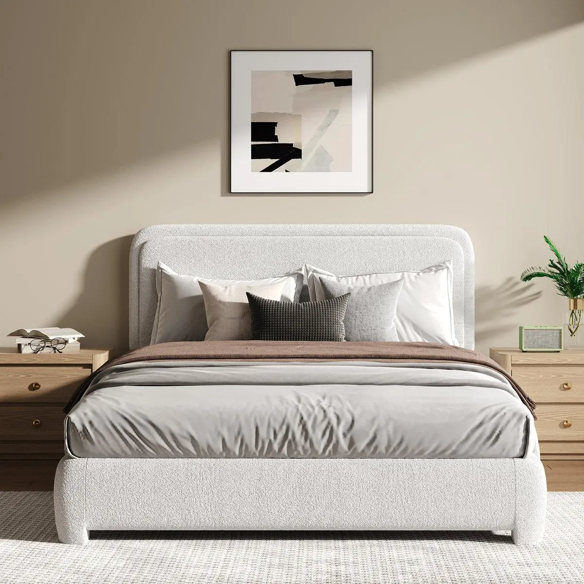 Bensu Boucle Upholstered Platform Bed