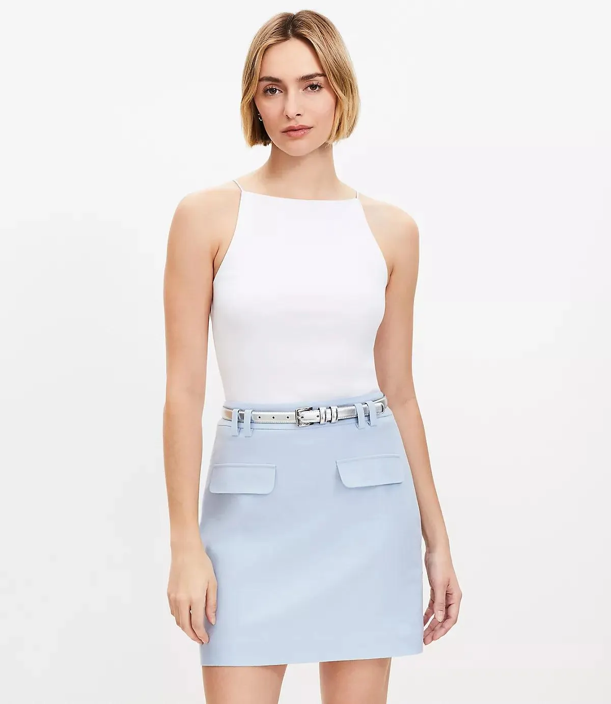 Flap Trim Cotton Linen Mini Skirt