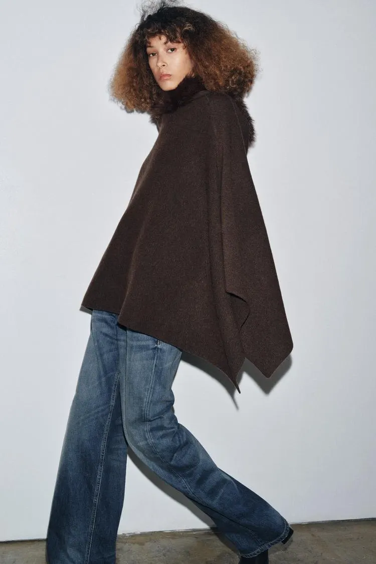 FAUX FUR KNIT CAPE