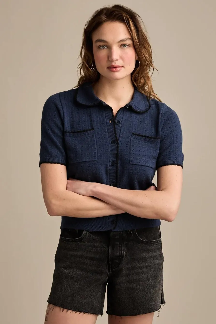 crochet trim short sleeve cardigan