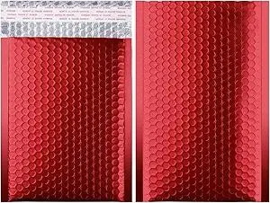 Metallic Matte Red Bubble Mailers Mailing Padded Envelopes 8.5x12 Inch- Self-seal Closure Bubble Shipping Bag 25pcs