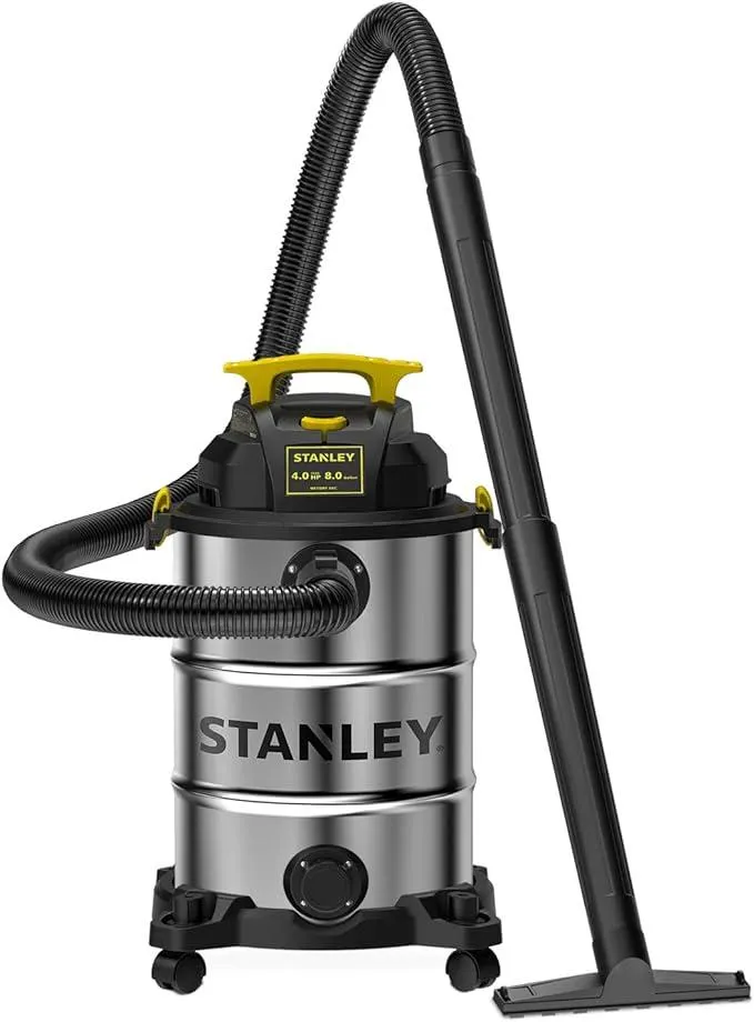 STANLEY 8 Gallon Wet Dry Vacuum, Powerful 4 Peak HP Motor, Stainless Steel Tank, 3 in 1 Shop Vacuum with Blower, Multifunctional Vacuum Cleaner for Home, Jobsite, Garage, Basement, Model: SL18117