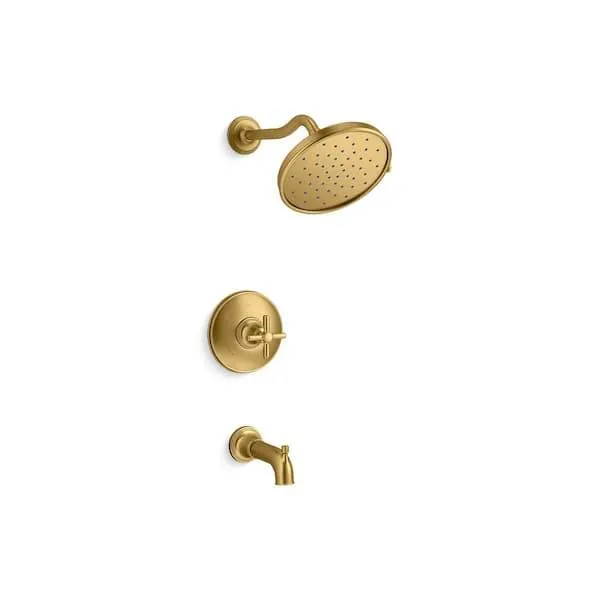 Paces Single Handle 3-Spray Tub and Shower Faucet 1.75 GPM in Vibrant Brushed Moderne Brass (Valve Included)