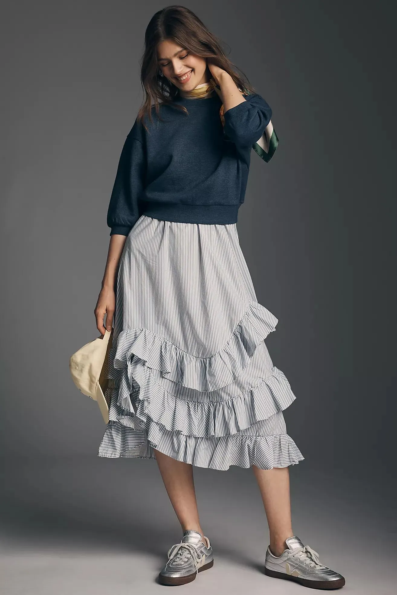 Maeve Twofer Ruffle Sweatshirt Dress