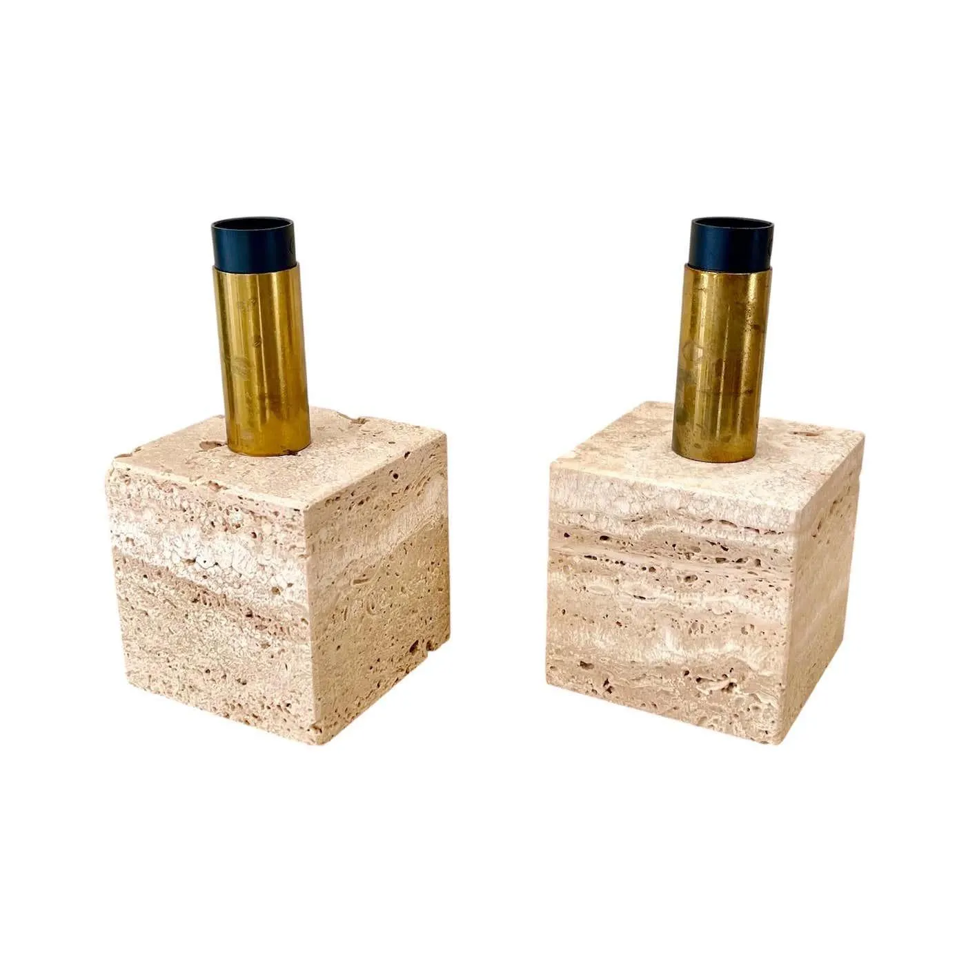 Cerri Nestore marble Travertine pair of table lampe , Italy 1979