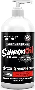 Finest For Pets Wild Alaskan Salmon Oil for Dogs & Cats - Omega 3 Fish Oil with Pollock & Salmon for Sensitive Skin & Coat Health. EPA & DHA Ease Itching, Supports Joint, Immune & Heart Health (16oz)