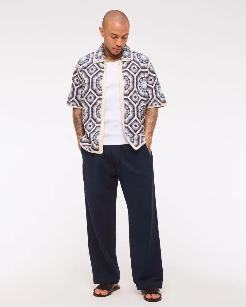 Baggy Cotton Textured Pull-On Pant