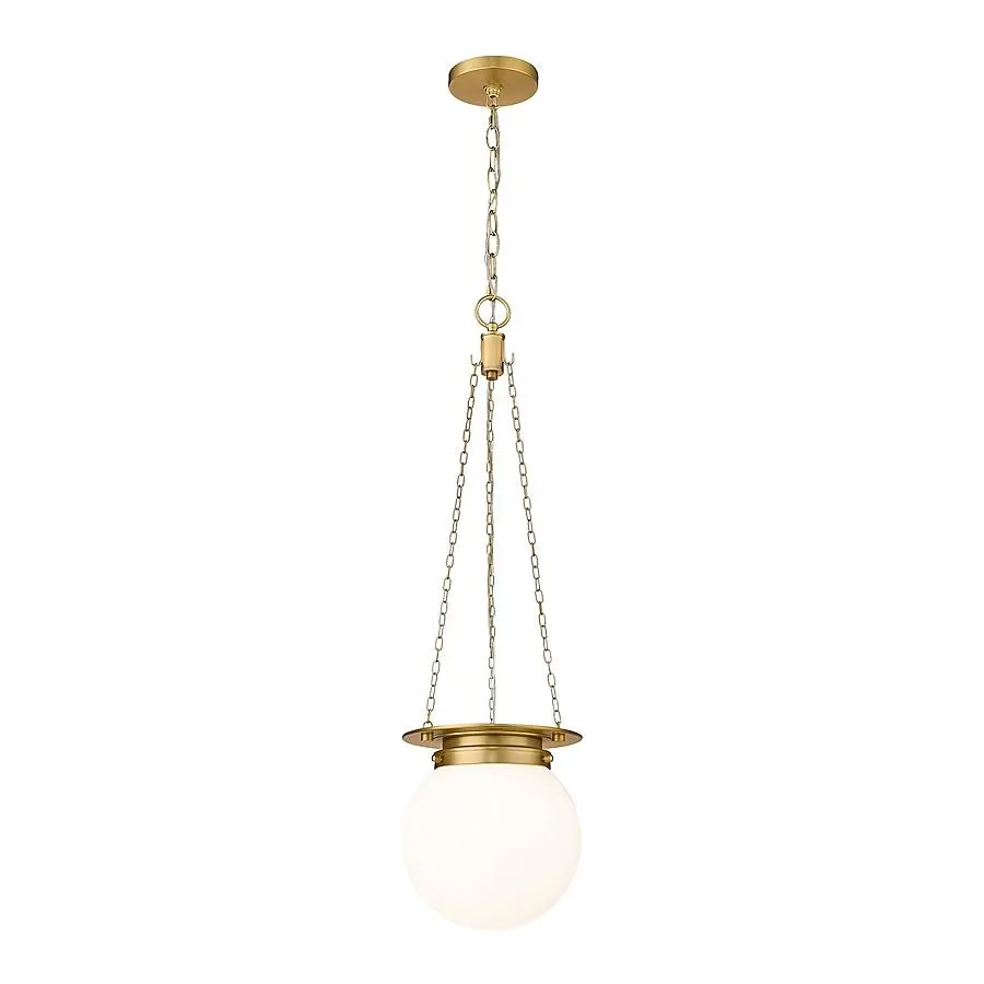 Z-Lite Calhoun Heritage Brass Transitional White glass Lantern Mini Hanging Pendant light