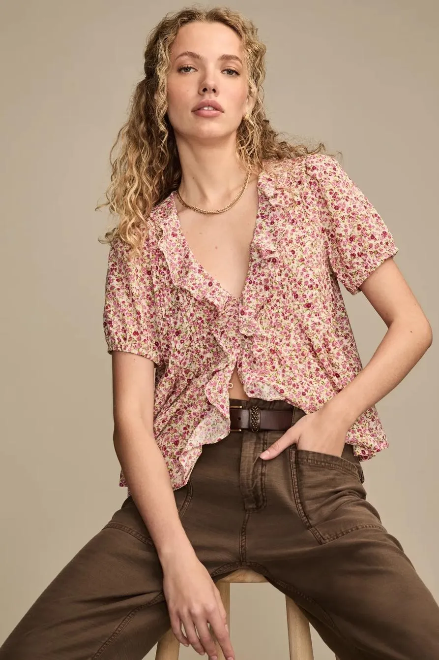 printed pintuck blouse