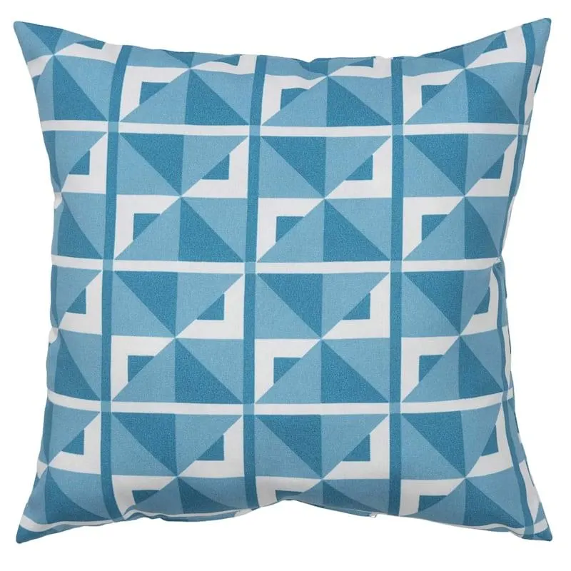 Blue Geo Print Square Outdoor Throw Pillow, 17"