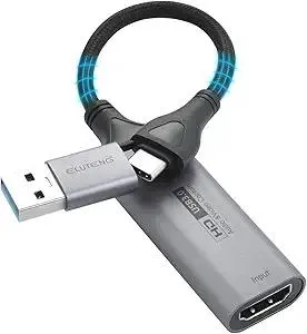 ELUTENG Video Capture Card, 4K HDMI to 1080P USB-A/USB-C Video Recording Card for Gaming, Video Streaming, Conference & TV Recording, Compatible with Windows, Linux, Android
