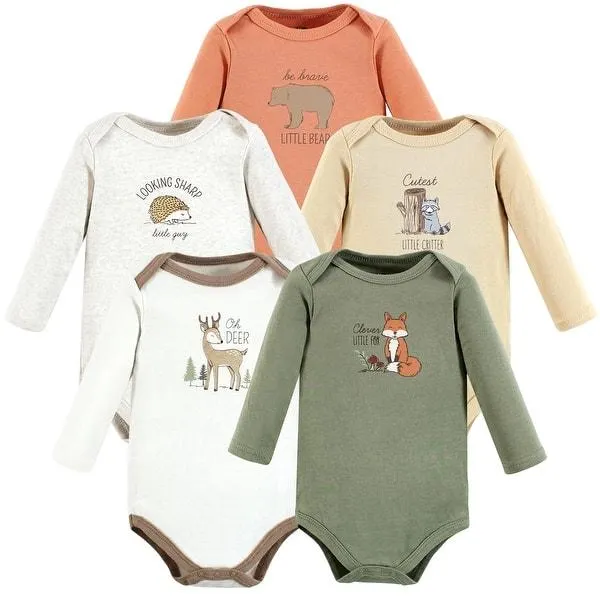 Hudson Baby Infant Boy Cotton Long-Sleeve Bodysuits, Forest Deer 5-Pack