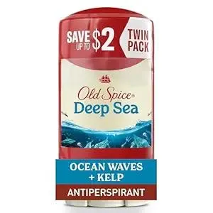 Old Spice Dry Feel Antiperspirant Deodorant for Men, 24/7 Freshness, 24/7 Sweat & Odor Protection, Gentle on Skin with Skin Conditioners, Deep Sea with Ocean Waves + Kelp Scent, 2.6 oz (Pack of 2)