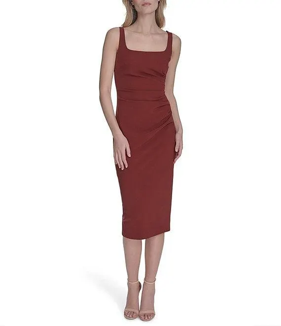 Square Neckline Sleeveless Midi Sheath Dress