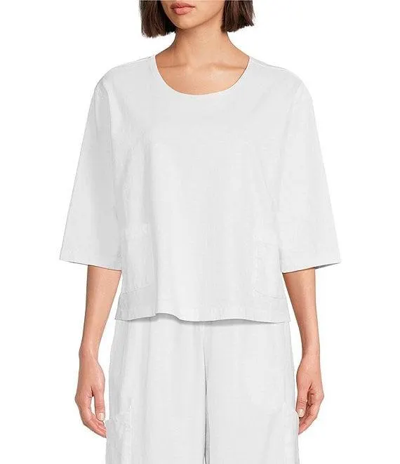 Cotton Jersey Round Neck 3/4 Sleeve Boxy Shirt