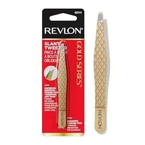Revlon Gold Series Slanted Tip Tweezers, Ultra-Sharp for Precision Eyebrow Shaping and Facial Hair Removal, Diamond and Titanium-Coated for Durability, 1 Count