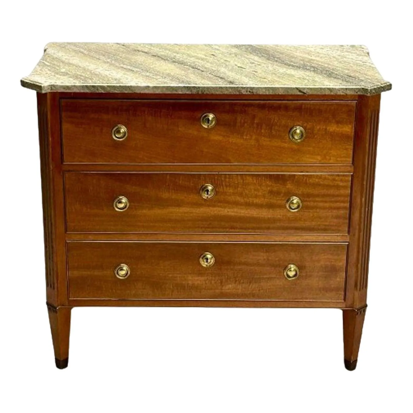 Gustavian, Louis XVI Style, Commode, Mahogany, Marble, Brass, Sweden, 1980s